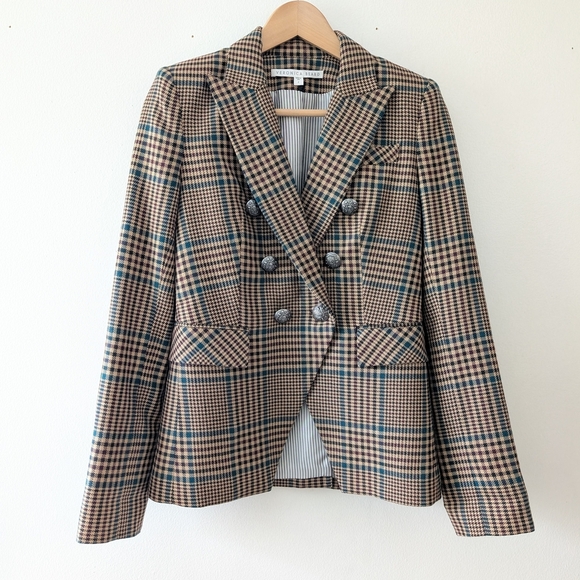 Veronica Beard Miller Plaid Wool Houndstooth Dickey Jacket Blazer Size 2 Celeb - Picture 4 of 13